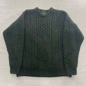 Carraig Donn Men's Sweater Olive Green Merino Wool Cable Knit Ireland Size Large